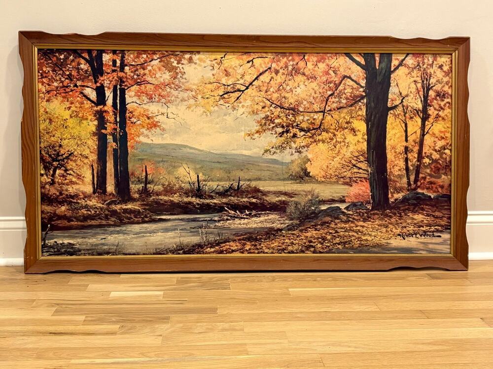 Vintage Robert Wood October Gold Framed Print 51x27in Autumn Landscape